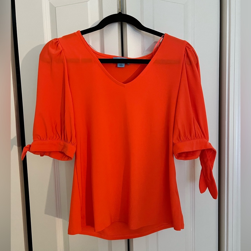 Womens Cece Bright Orange Short Puff Sleeve Top